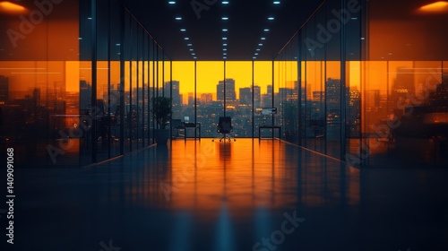Sunset Cityscape Office Panorama  A Serene Evening in a Modern Metropolis