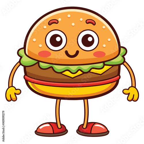 Cute cartoon hamburger with a happy face