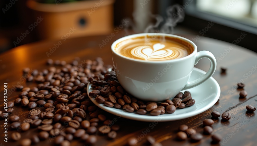 Fototapeta premium Brewing coffee art cozy home kitchen beverage photography warm atmosphere close-up view creative presentation for comfort and relaxation