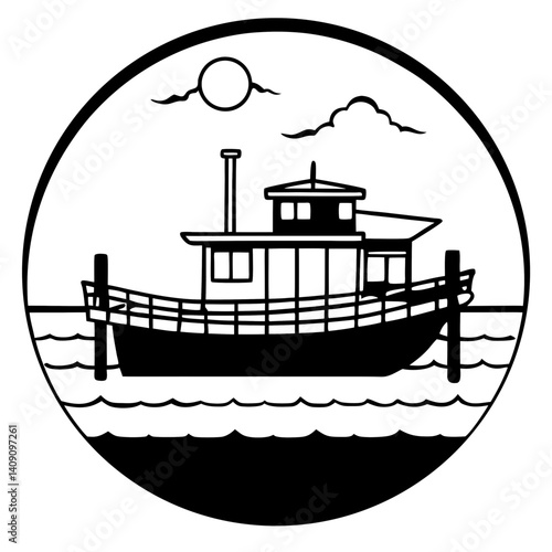 Silhouette of a boat docked at a pier