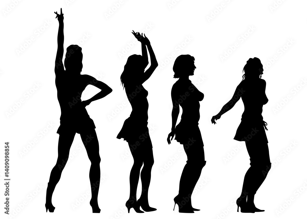 Obraz premium Beautiful girl walking on street. Silhouette a white background
