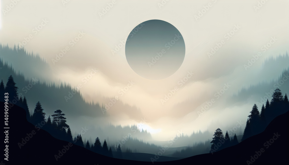 Mysterious celestial event over forested landscape nature scene ethereal atmosphere serene viewpoint dreamlike concept Mysterious celestial event over forested landscape nature scene ethereal atmosphere serene viewpoint dreamlike concept