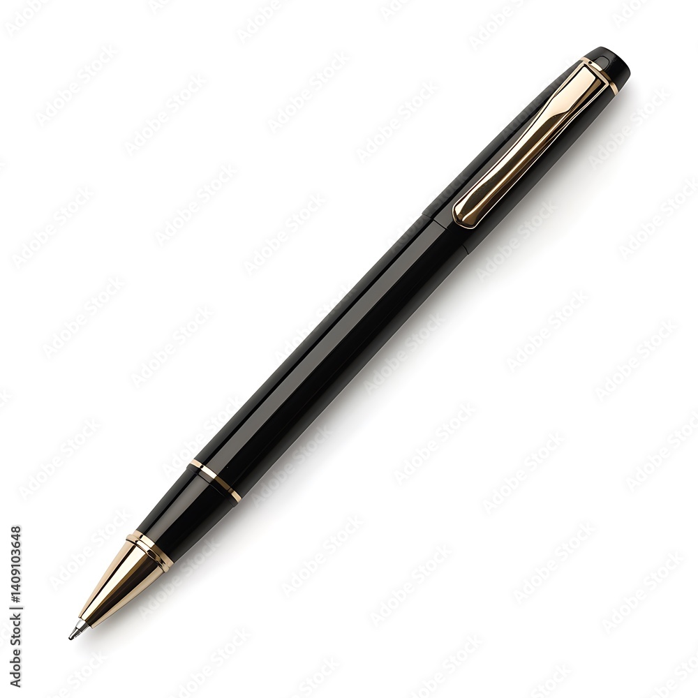 Black minimalist pen with metal accents isolated on white Black minimalist pen with metal accents isolated on white