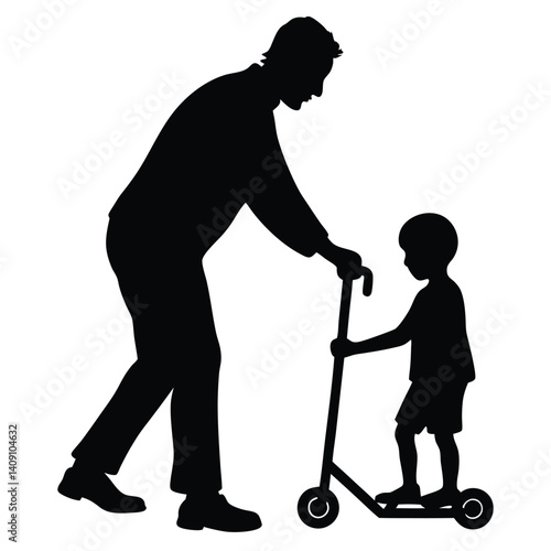 An Adult Assisting A Child With A Scooter Or Simil