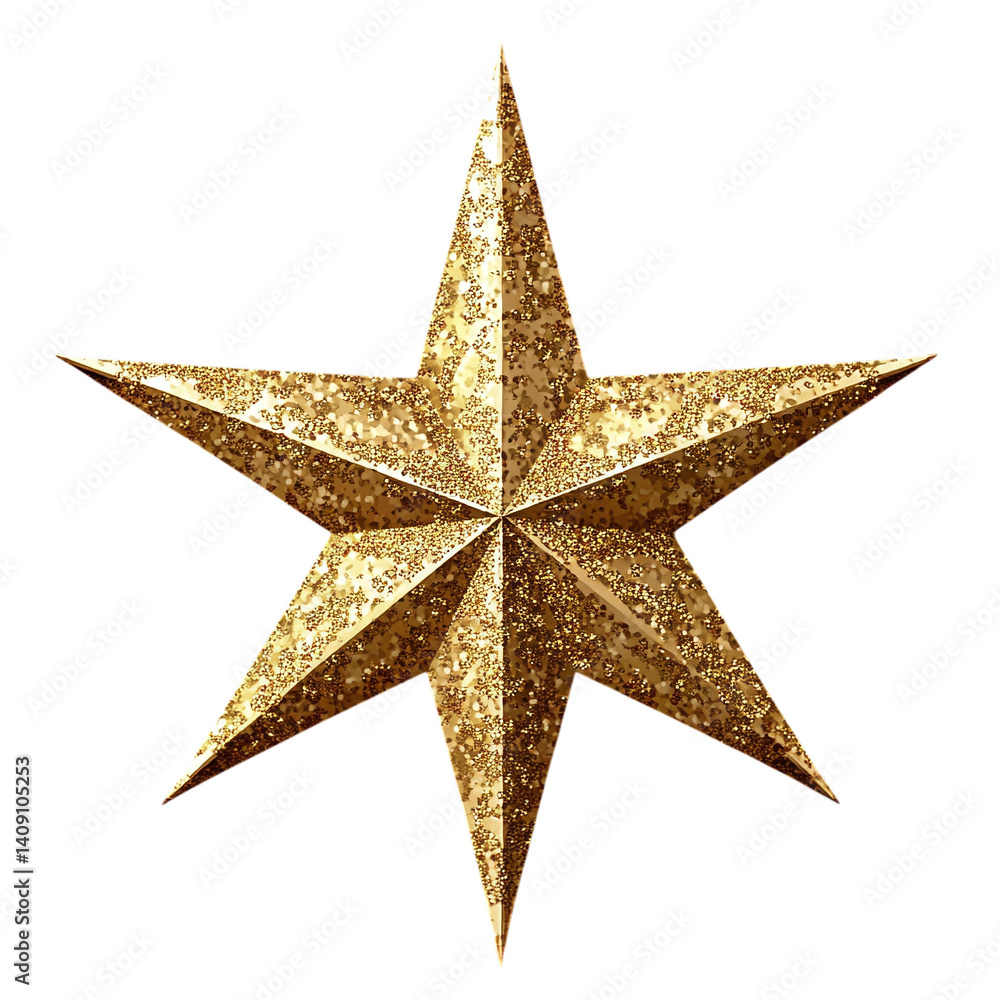 Obraz premium Golden Christmas star ornament with a textured surface isolated on transparent background.