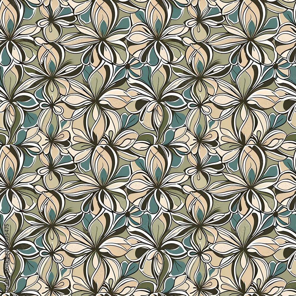 Fototapeta premium A pattern of flowers on a beige background.