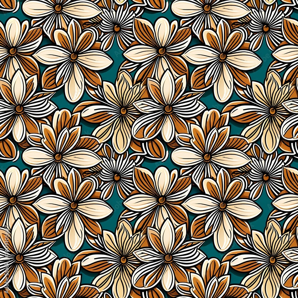 A pattern of orange and white flowers on a blue background. A pattern of orange and white flowers on a blue background.