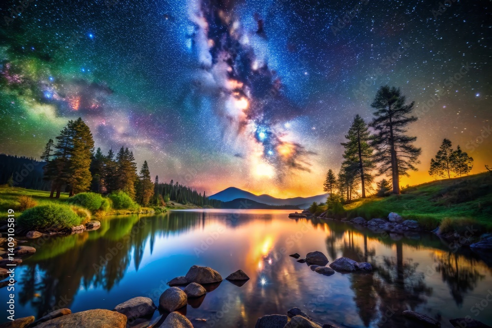 Milky Way Reflection Over Serene Lake Milky Way Reflection Over Serene Lake
