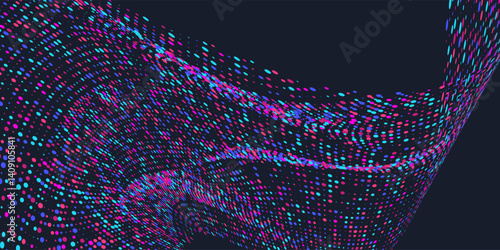 Background with simple geometric elements. A template for placing text. Big date, processing of digital information flow. A banner for a business presentation. Background of the current of particles.