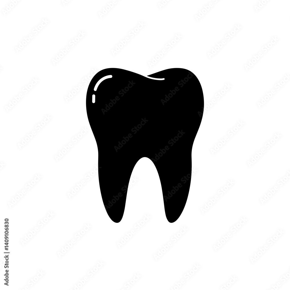Tooth icon in solid black silhouette Tooth icon in solid black silhouette