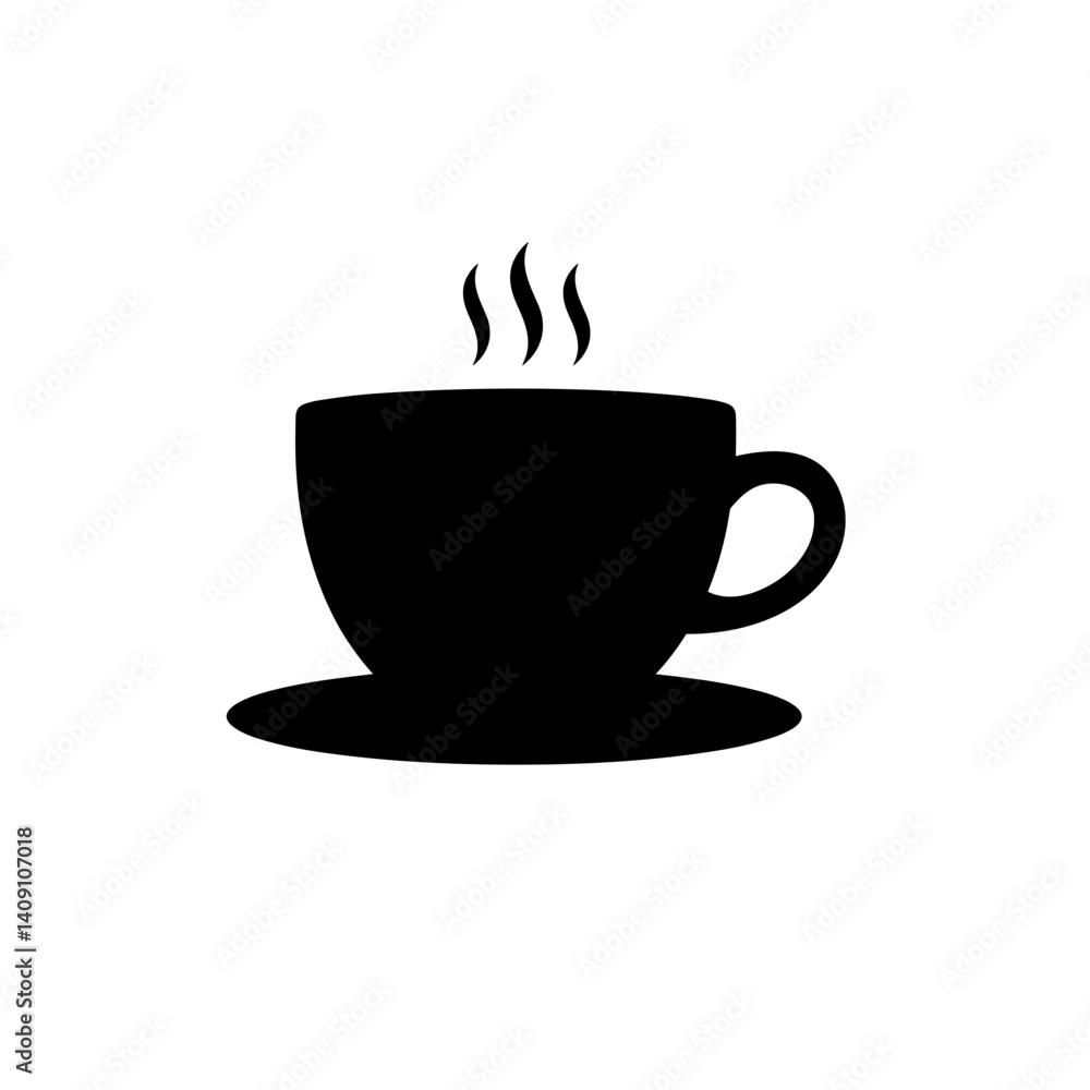 Coffee cup icon with steam in black silhouette Coffee cup icon with steam in black silhouette