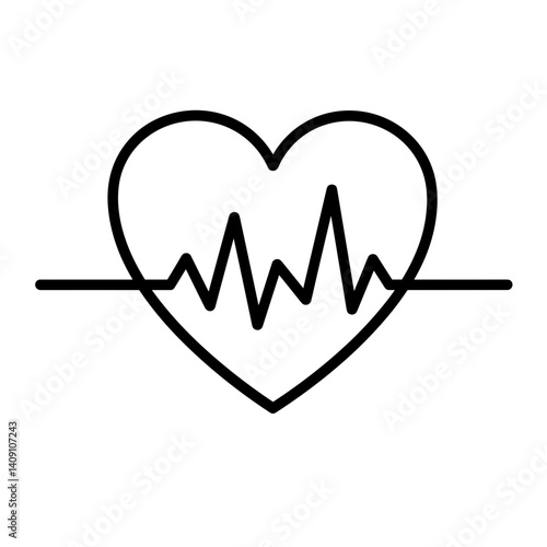 Heart with heartbeat line icon in outline style