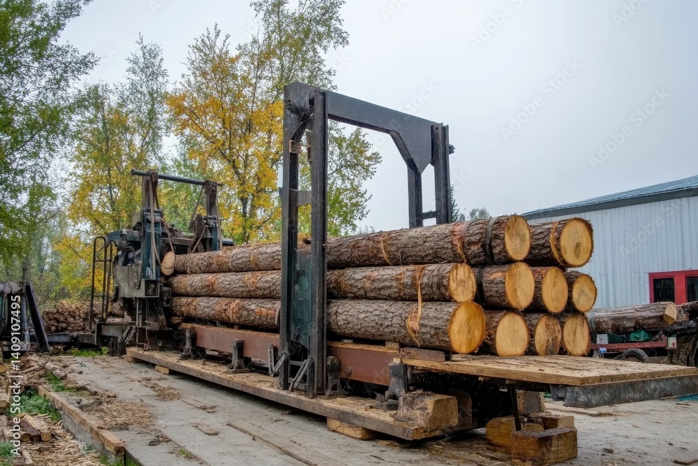 Fototapeta premium Loading equipment for logging. Log loader for timber, logs.