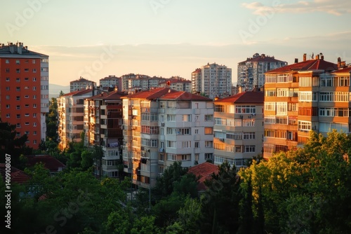 Residential area with apartment buildings in the city