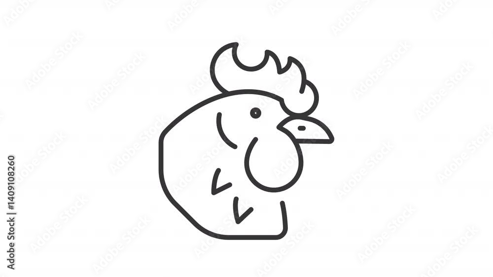 Animated poultry line icon. Chicken animation. Shaking head, moving chin. Poultry farming. Livestock, animal. Food production. Outline element on white background. HD video with alpha channel Animated poultry line icon. Chicken animation. Shaking head, moving chin. Poultry farming. Livestock, animal. Food production. Outline element on white background. HD video with alpha channel