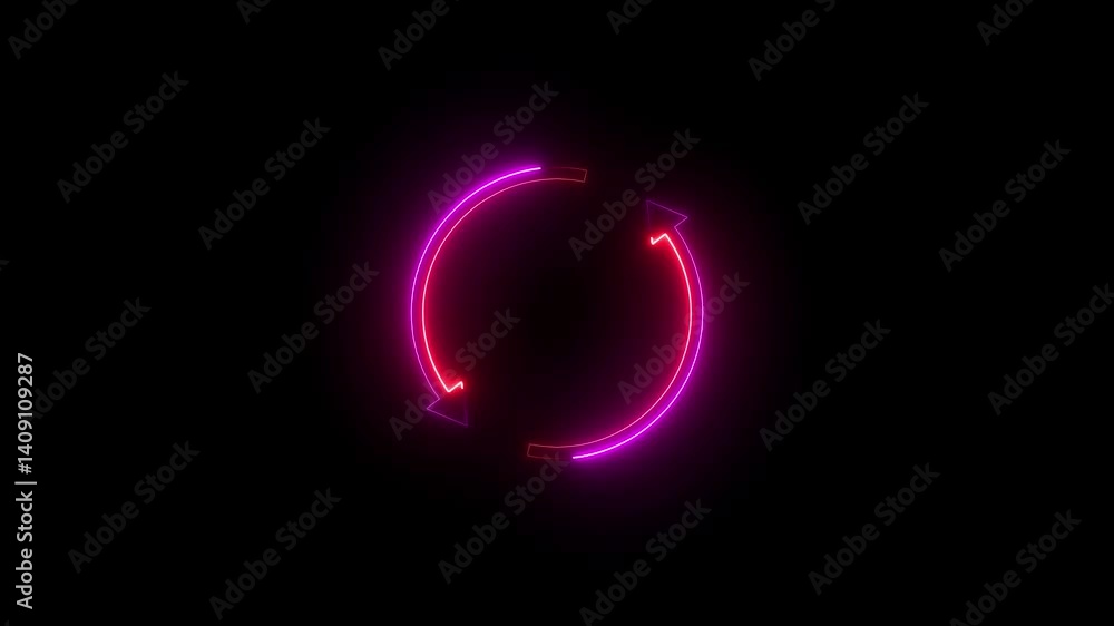 Neon arrow loading icon animation on black background. update restore circle arrow icon 4k video footage. Neon arrow loading icon animation on black background. update restore circle arrow icon 4k video footage.