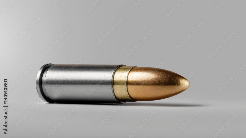 bullet cross section isolated on soft gray background, showcasing its metallic and copper components bullet cross section isolated on soft gray background, showcasing its metallic and copper components