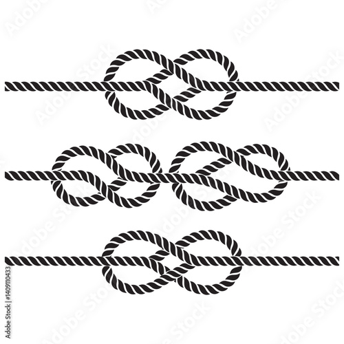 Nautical rope knots Vector Black silhouettes. with white background