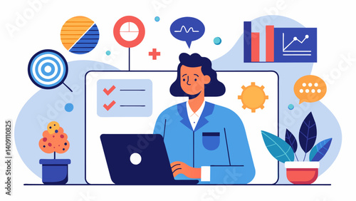A psychologist uses data analysis to identify patterns and triggers in patients with anxiety disorders allowing for more targeted and effective therapy.. Vector illustration