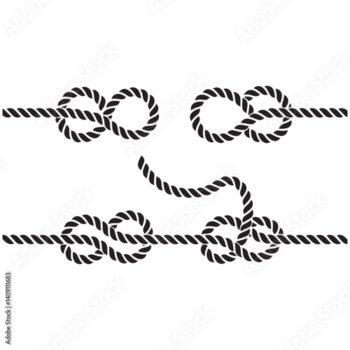 Nautical rope knots Vector Black silhouettes. with white background