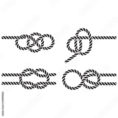 Nautical rope knots Vector Black silhouettes. with white background