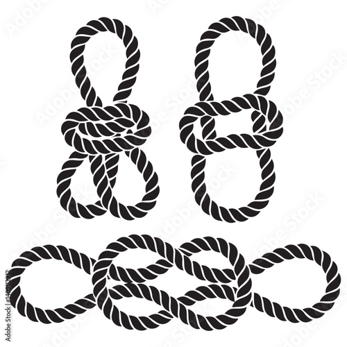 Nautical rope knots Vector Black silhouettes. with white background
