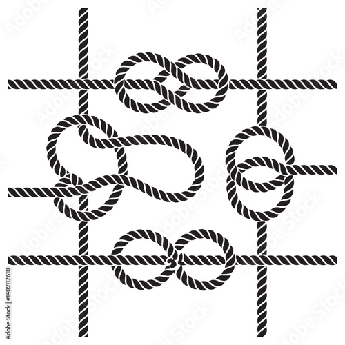 Nautical rope knots Vector Black silhouettes. with white background