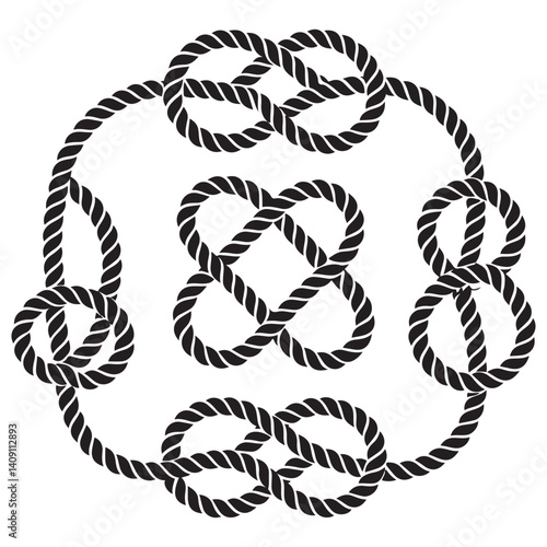 Nautical rope knots Vector Black silhouettes. with white background