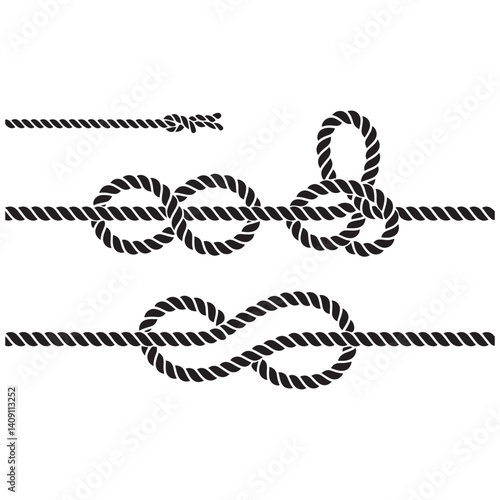 Nautical rope knots Vector Black silhouettes. with white background