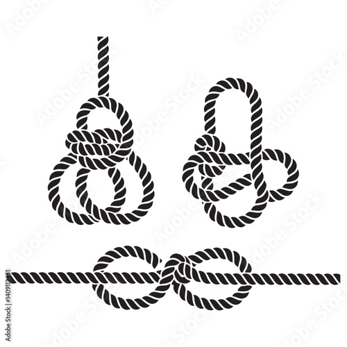 Nautical rope knots Vector Black silhouettes. with white background