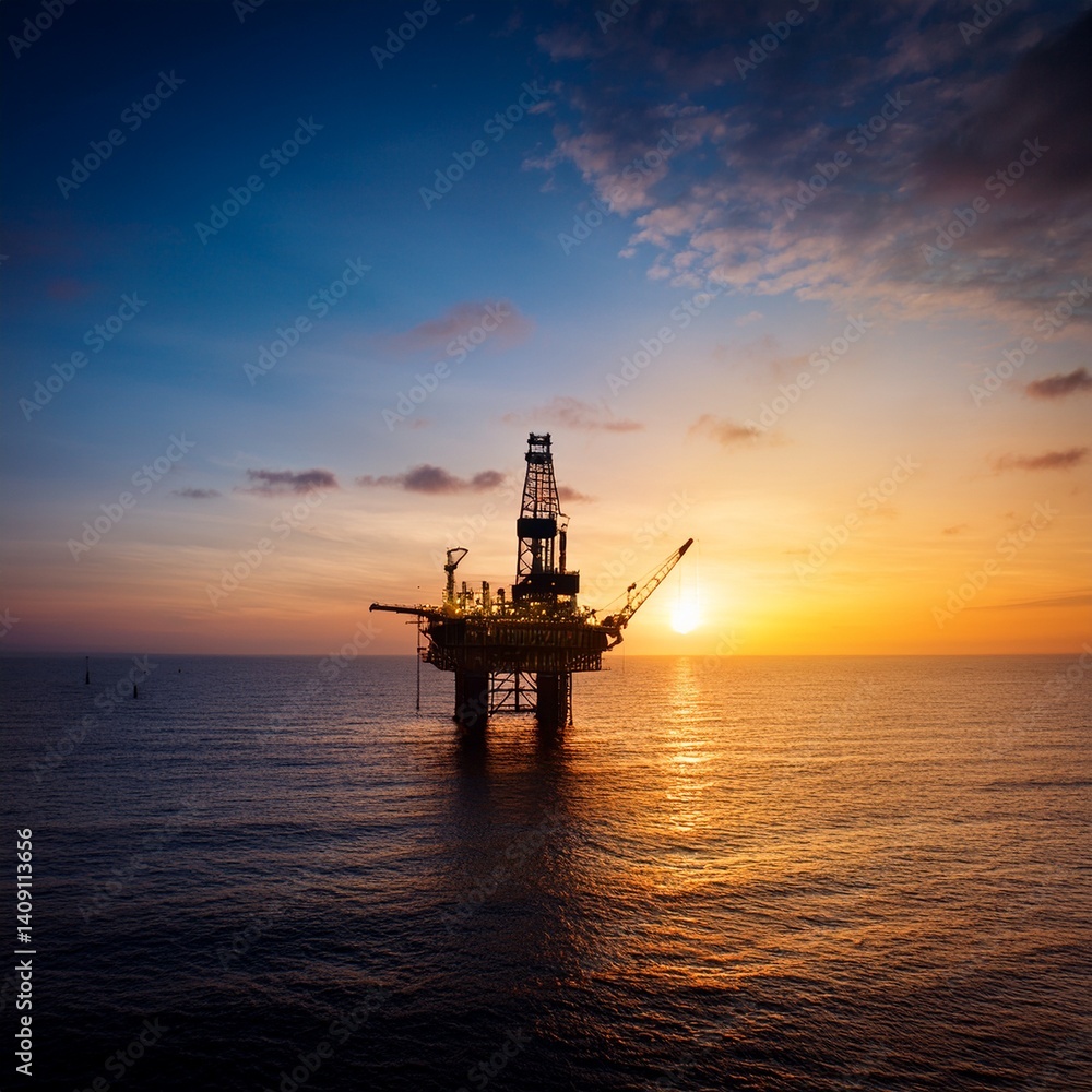 Silhouette of oil rigger from a far at sunset Silhouette of oil rigger from a far at sunset