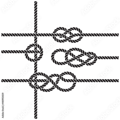 Nautical rope knots Vector Black silhouettes. with white background