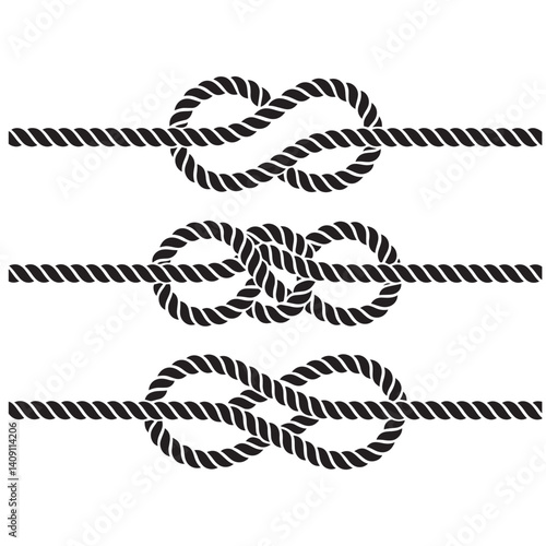 Nautical rope knots Vector Black silhouettes. with white background
