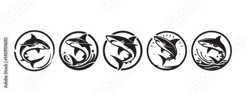 Silhouette of fishing shark in the circle vector icon set illustration isolated on white background.