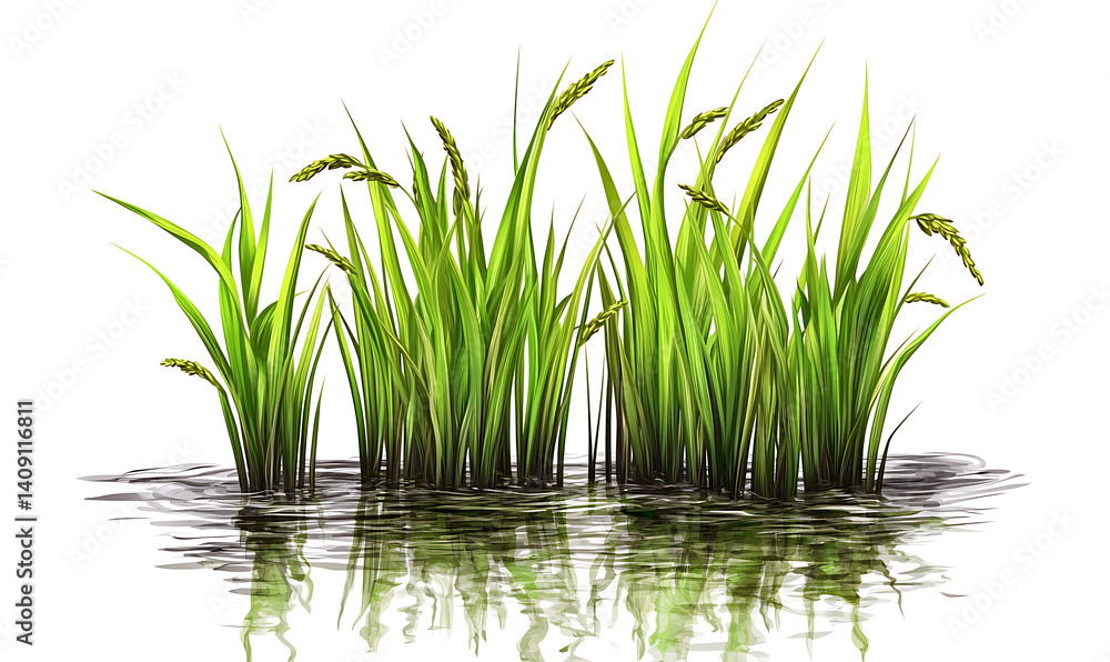 Obraz premium rice-related illustrations and smart farming technologies, focusing on grains, plants, cultivation, and innovative agricultural solutions for commercial use.