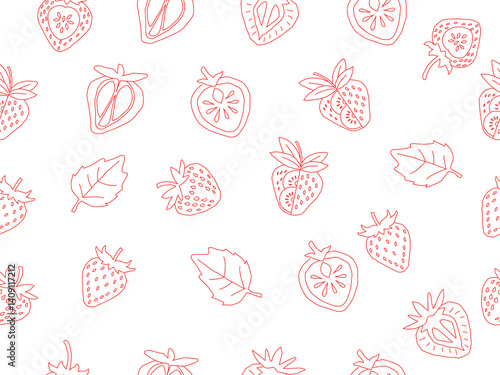 strawberry pattern background. Strawberry slice pattern background. Seamless pattern of red strawberry halves and slices background.