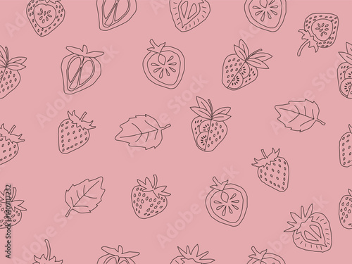 strawberry pattern background. Strawberry slice pattern background. Seamless pattern of red strawberry halves and slices background.