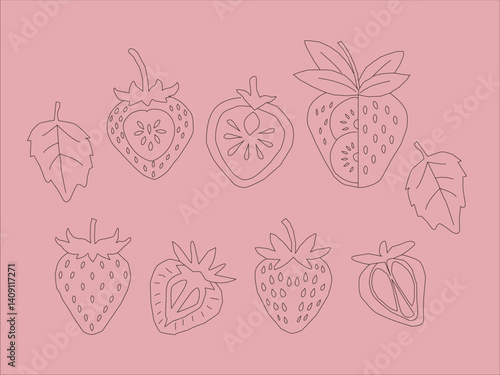 strawberry pattern background. Strawberry slice pattern background. Seamless pattern of red strawberry halves and slices background.