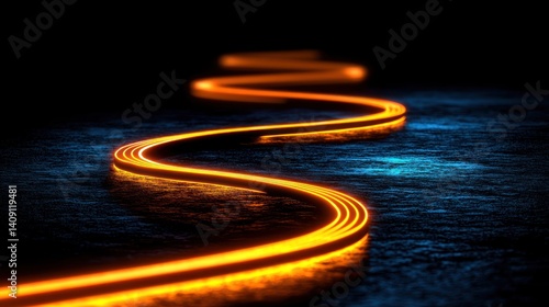 Fototapeta Naklejka Na Ścianę i Meble -  Glowing orange path through dark space