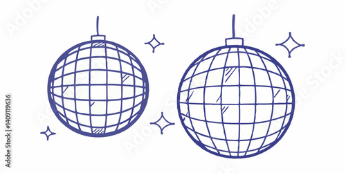 Hand-Drawn Disco Ball SVG – Retro Blue Ink Dance Party Sketch

