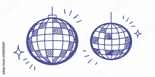 Retro Disco Ball SVG – Hand-Drawn Blue Ink Party Dance Illustration

