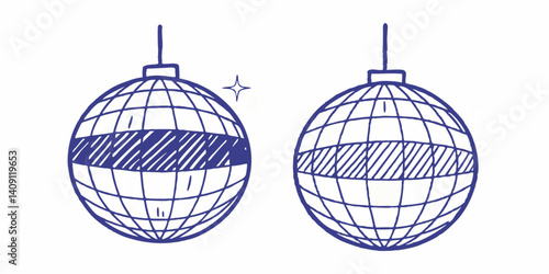 Disco Ball SVG – Retro Hand-Drawn Blue Ink Dance Floor Sketch

