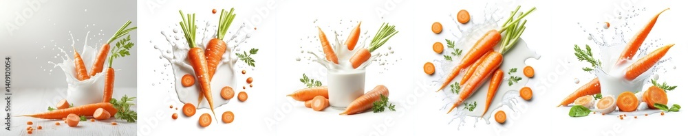 Carrots splashing in milk, isolate on white background. Mix Carrots splashing in milk, isolate on white background. Mix