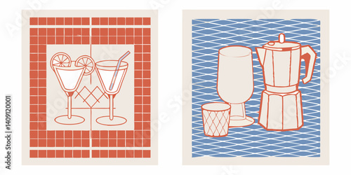 Vintage Coffee and Cocktail Drink Poster Set – Retro Wall Art for Bar and Kitchen Decor

