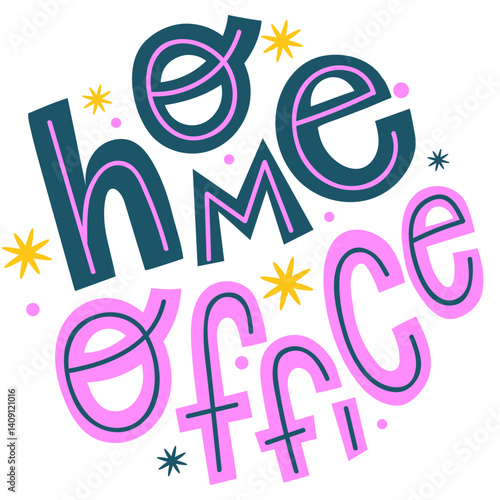 vector illustration of home office text in multi-color stylish font