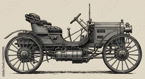 Wallpaper Mural A detailed vintage illustration of an early automobile Torontodigital.ca