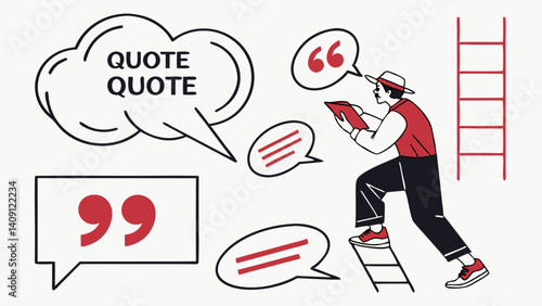 Man placing quotes in speech bubbles in flat illustration