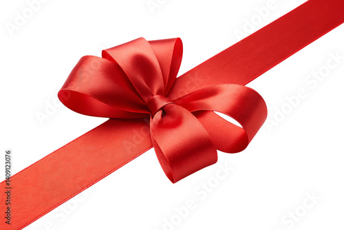Elegant red satin ribbon bow perfect gift dark background festive shiny on transparent background