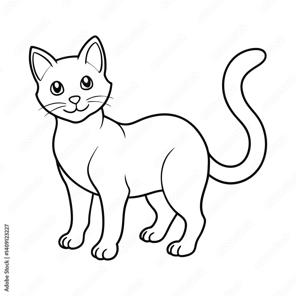 Design a cat line art style, coloring book for kids, on white background Design a cat line art style, coloring book for kids, on white background