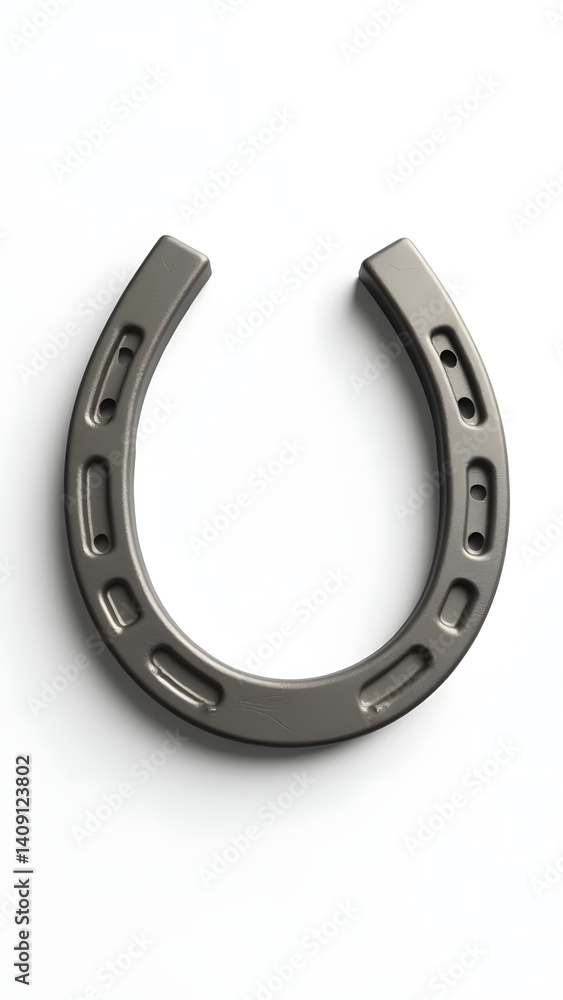 A metallic horseshoe with rust and scratches on a white minimalist background. Soft shadows and hyper-detailed textures for a realistic, symbolic HD illustration. A metallic horseshoe with rust and scratches on a white minimalist background. Soft shadows and hyper-detailed textures for a realistic, symbolic HD illustration.